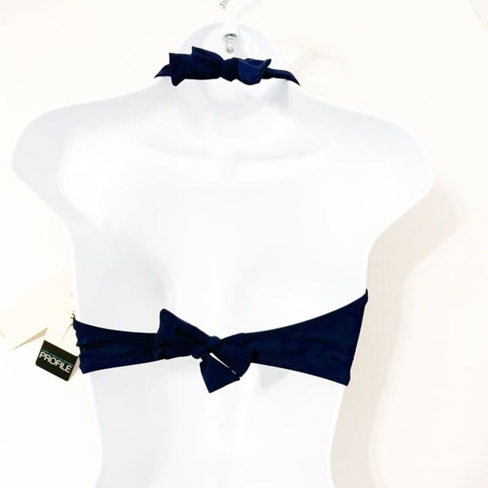 Profile By Gottex NWT Sz 34C Navy Twist Front Halter V-Neck Bikini Top Swimsuit - Picture 8 of 11